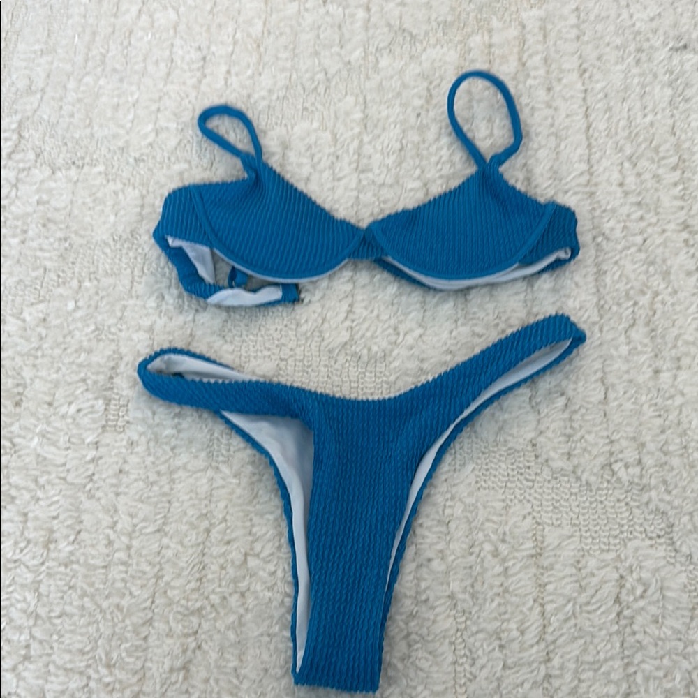 Blue Textured Bikini Set